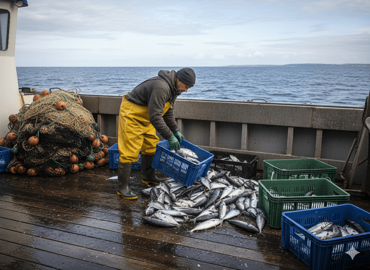 漁船での漁業作業